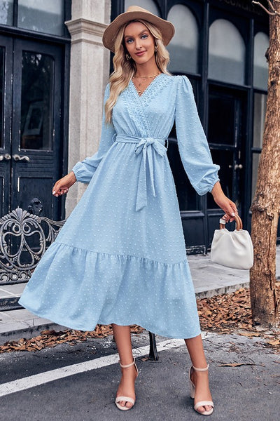Blue solid ruffle dress