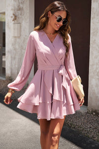 Pink cross V neck mini dress