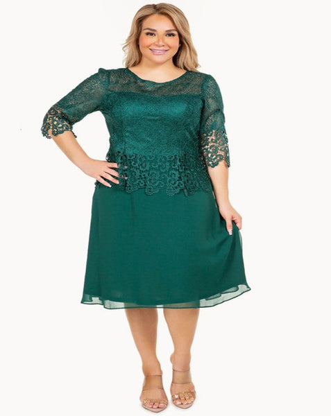 Teal elegance flower lace midi dress.