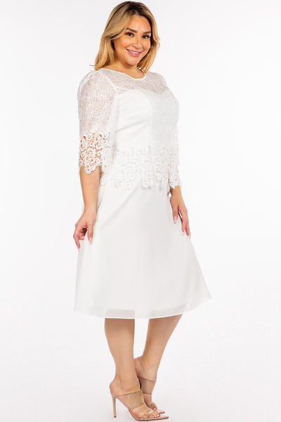 White elegance flower lace midi dress.