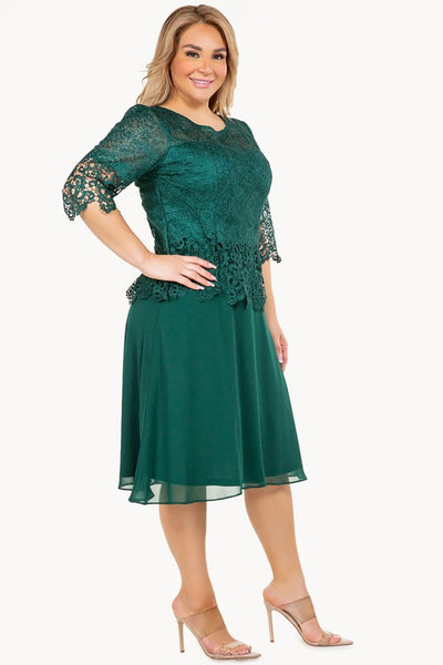 Teal elegance flower lace midi dress.