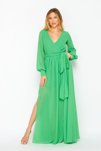 Green long sleeve hi-lo maxi dress