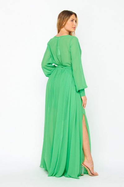 Green long sleeve hi-lo maxi dress