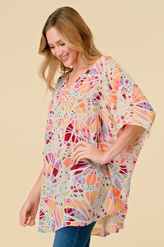 BLUE/PINK OVERSIZED PLUS TOP