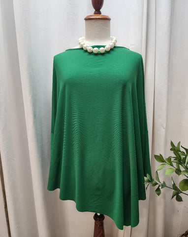 Green dolman top round collar assymetrical tunic