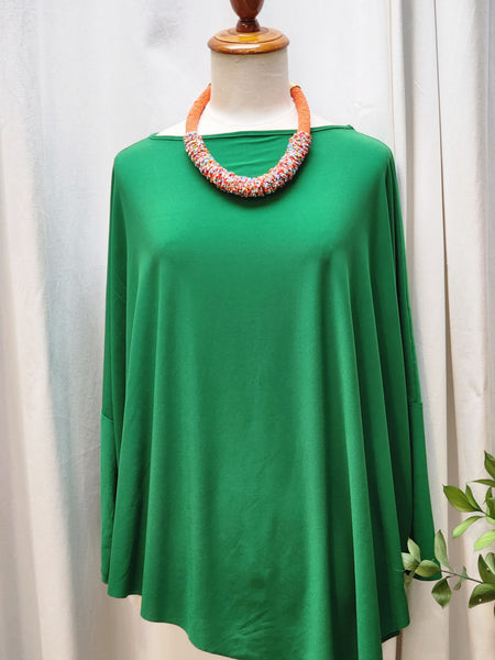 Green dolman top round collar assymetrical tunic