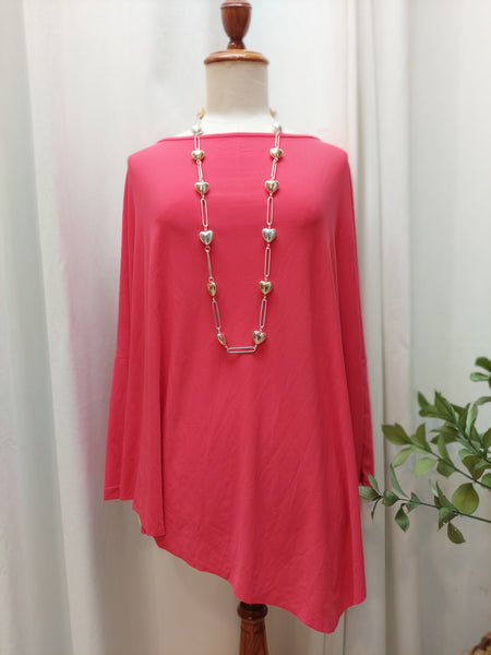 Coral dolman top round collar assymetrical tunic