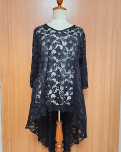 Black lace  hi-lo tunic top. Designers inspo.