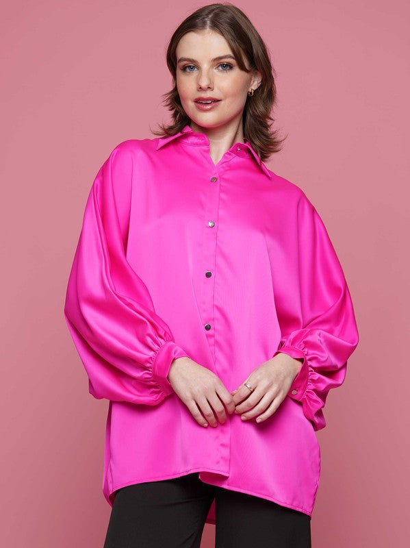 Hot Pink satin button up top