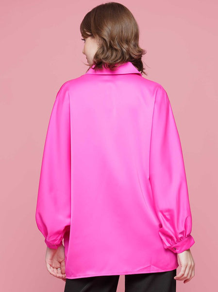 Hot Pink satin button up top