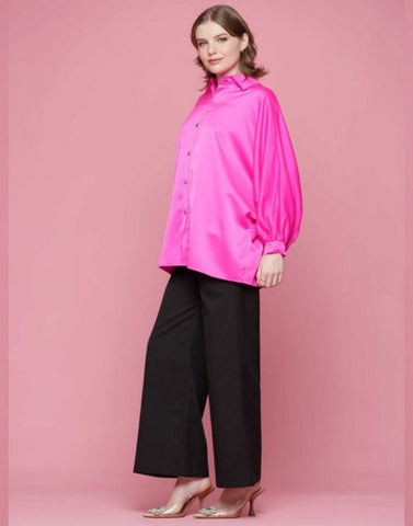 Hot Pink satin button up top