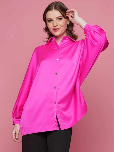 Hot Pink satin button up top