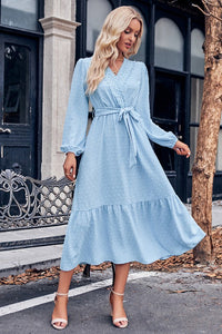 Blue solid ruffle dress