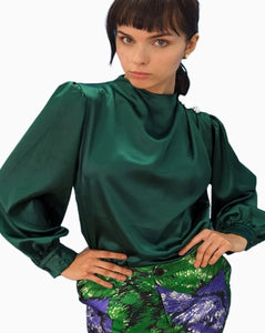 Hunter green satin top