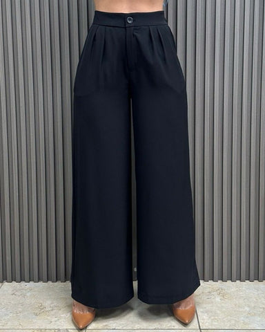 HIGH RISE PLEATED BUTTON PALAZZO PANTS