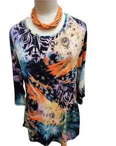 Colorful round neck, 3/4 sleeves top