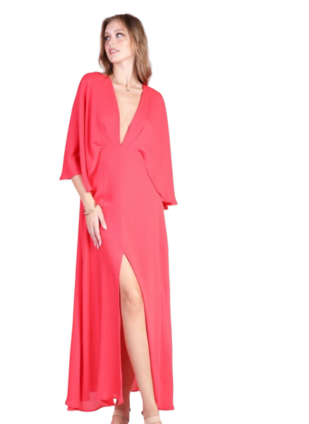 Red crinkle cape maxi dress