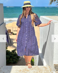 Navy eyelet baby doll dress.