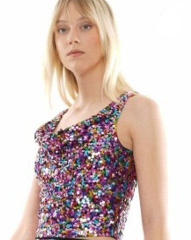 Multi-color sequins sleeveless top