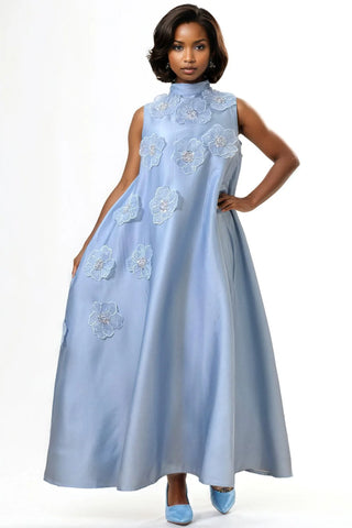 BLUE FLOWER APPLIQUE DRESS