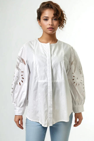 WHITE EMBROIDERED LONG SLEEVES TOP
