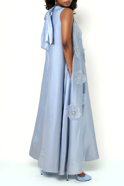 BLUE FLOWER APPLIQUE DRESS