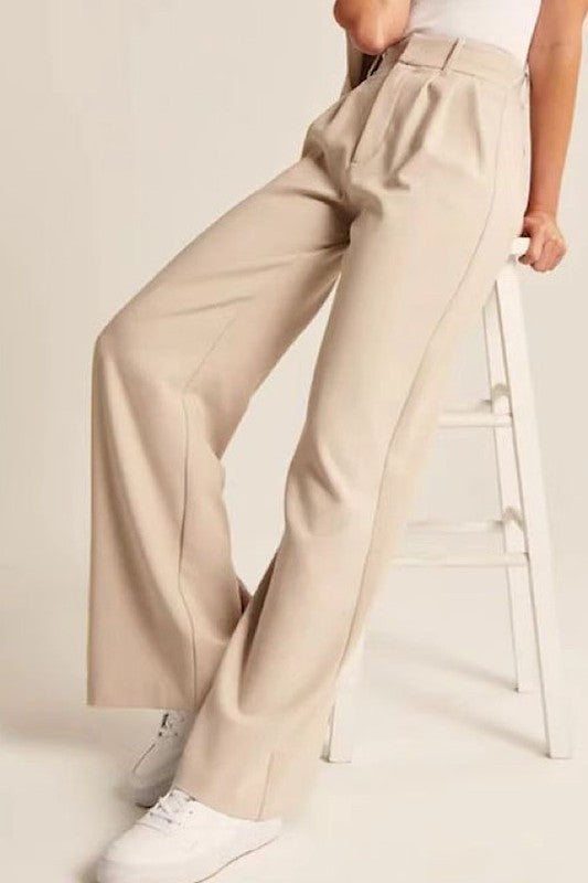 Cream wide leg high waist pant