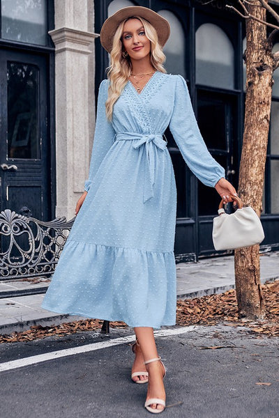 Blue solid ruffle dress