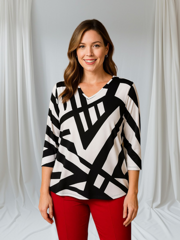Black and white geometric print top