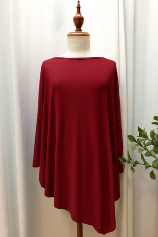 Burgundy dolman top round collar asymmetrical tunic