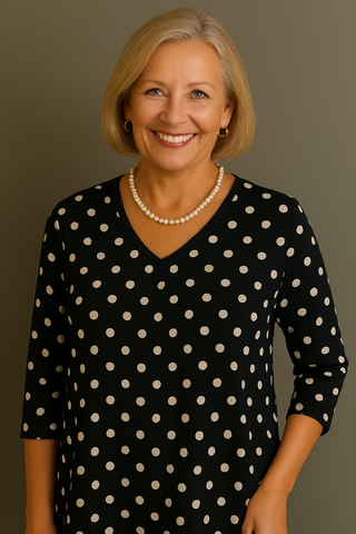 Black and white polka dots top