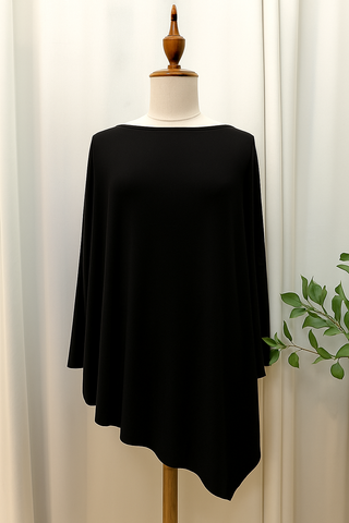Black dolman top round collar asymmetrical tunic