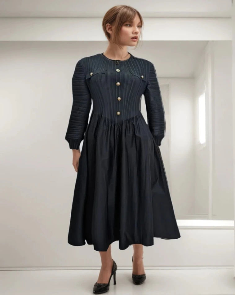 Black buttoned down long dress.