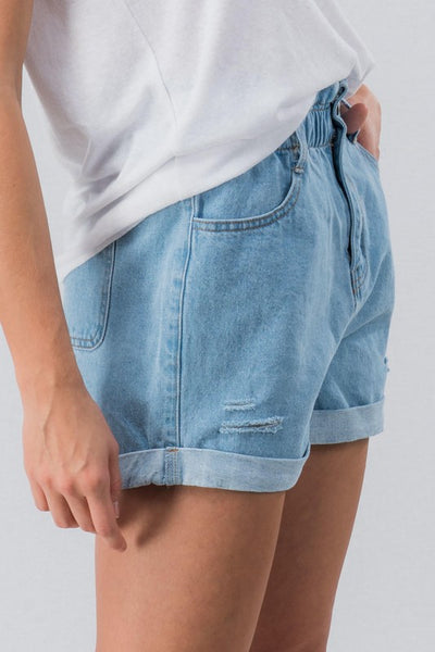 Denim blue distressed shorts