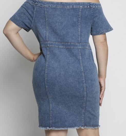 Denim off shoulder dress. Plus size