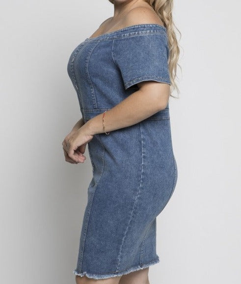 Denim off shoulder dress. Plus size