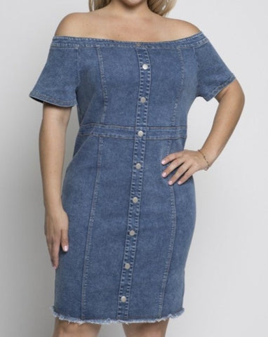 Denim off shoulder dress. Plus size