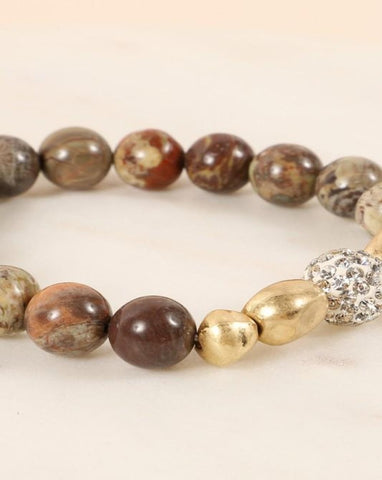 STRETCH BRACELET WITH STONE/METAL BEADS