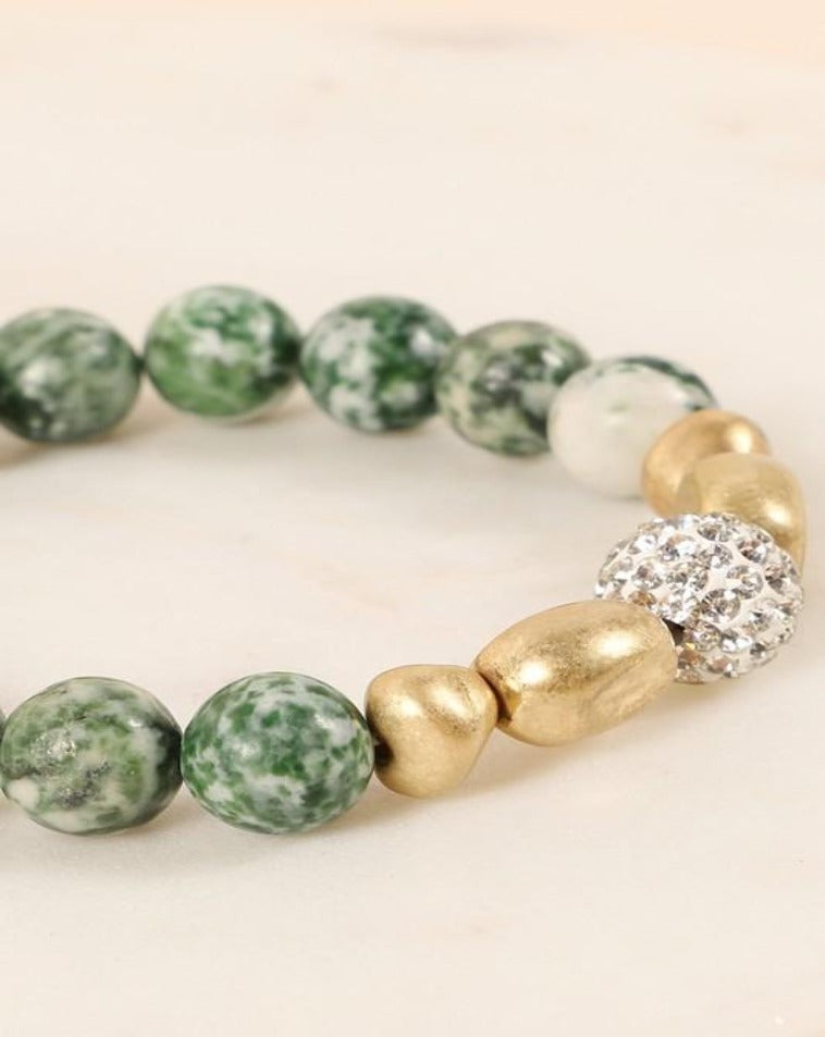 STRETCH BRACELET WITH STONE/METAL BEADS