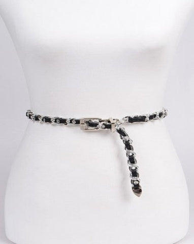 Silver and black braided chain belt