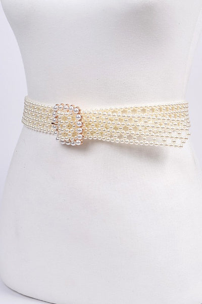 Knit pearl buckle belt