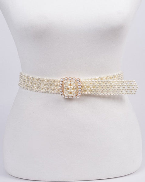 Knit pearl buckle belt