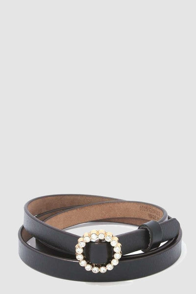 POLYURETHANE LEATHER BELT WITH RHINESTONES BUCKLE