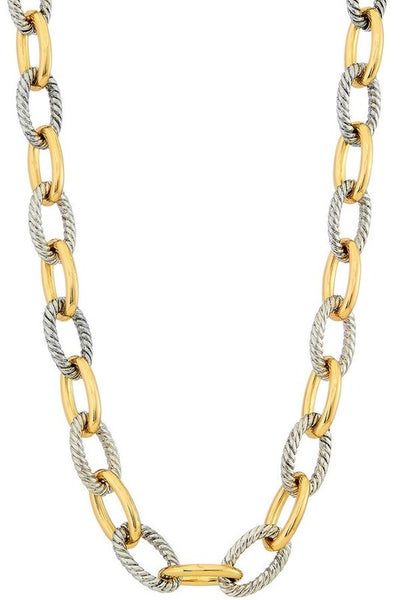 Smooth and textured oval linked two tones chain.