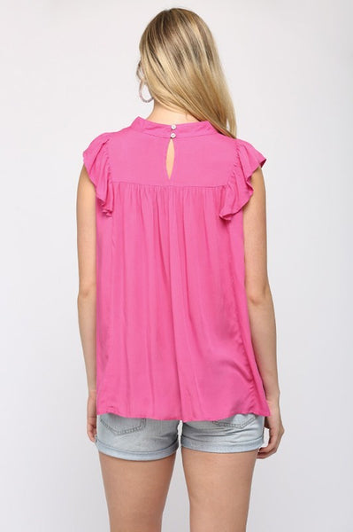 Fucshia challis and ruffle sleeve top