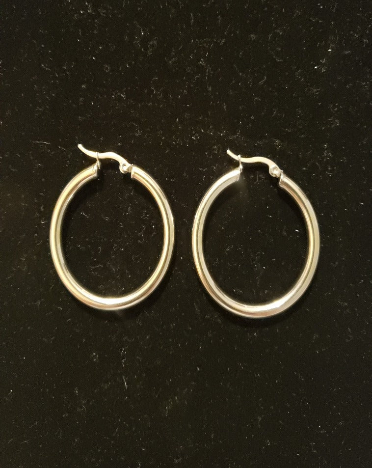 Stainless steel hoops.