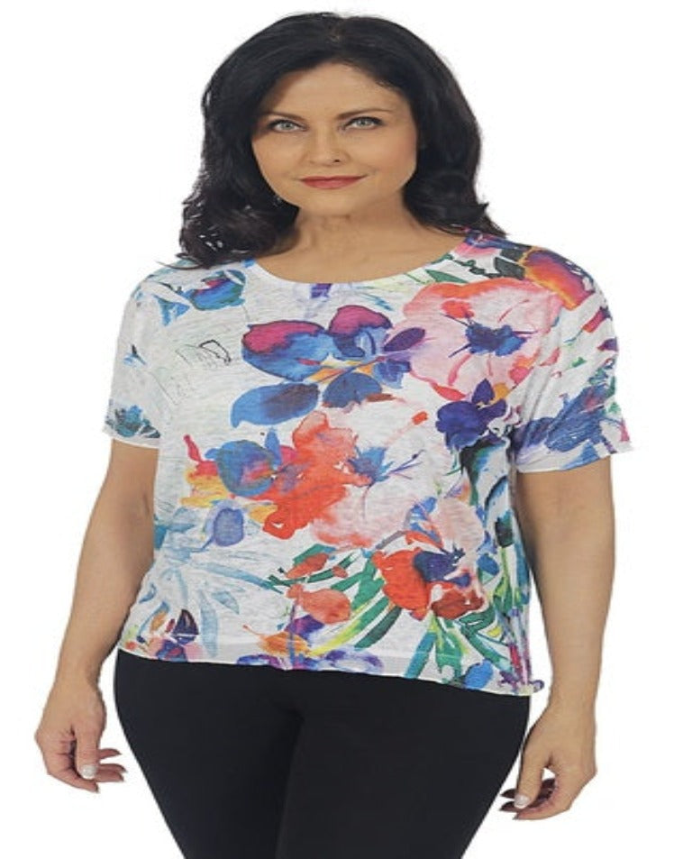 Drop shoulder flower print top