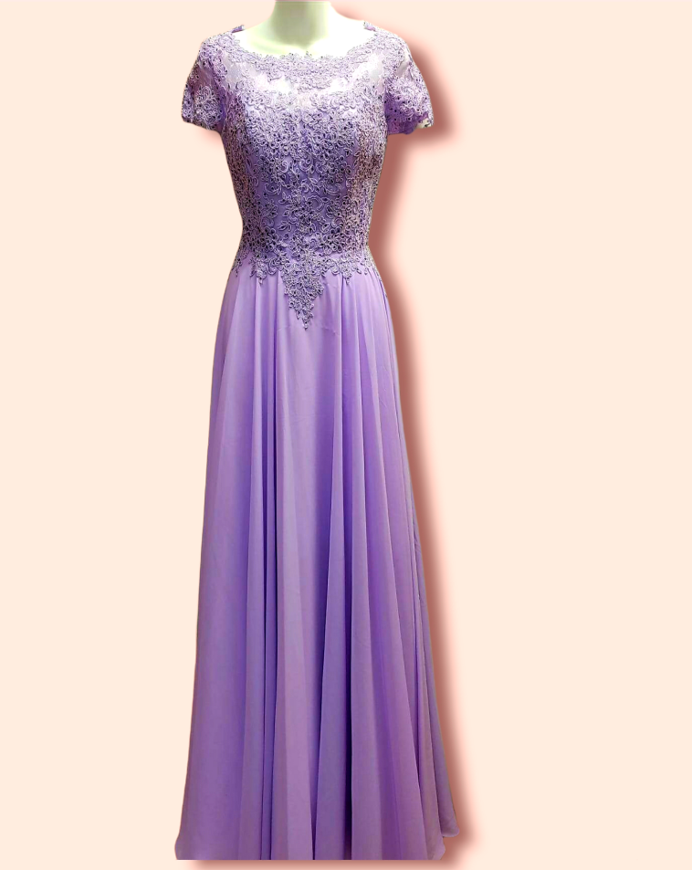 Lilac  Embroidered  Elegant  Long Dress