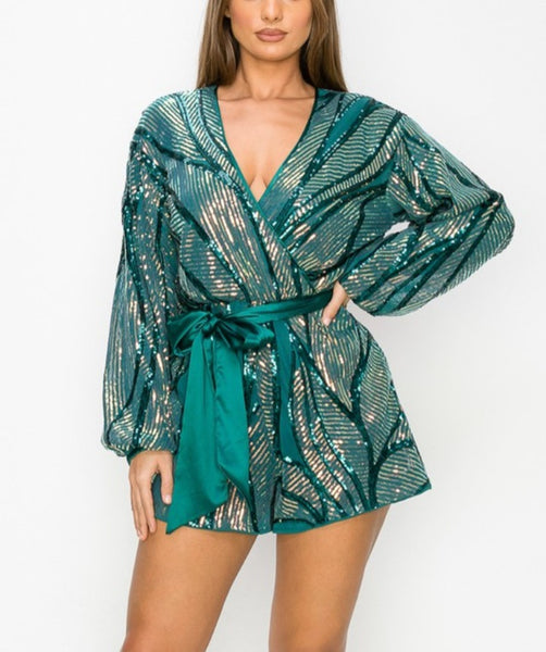 Green multi stripped sequins romper