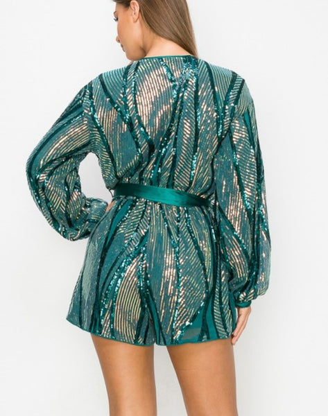 Green multi stripped sequins romper